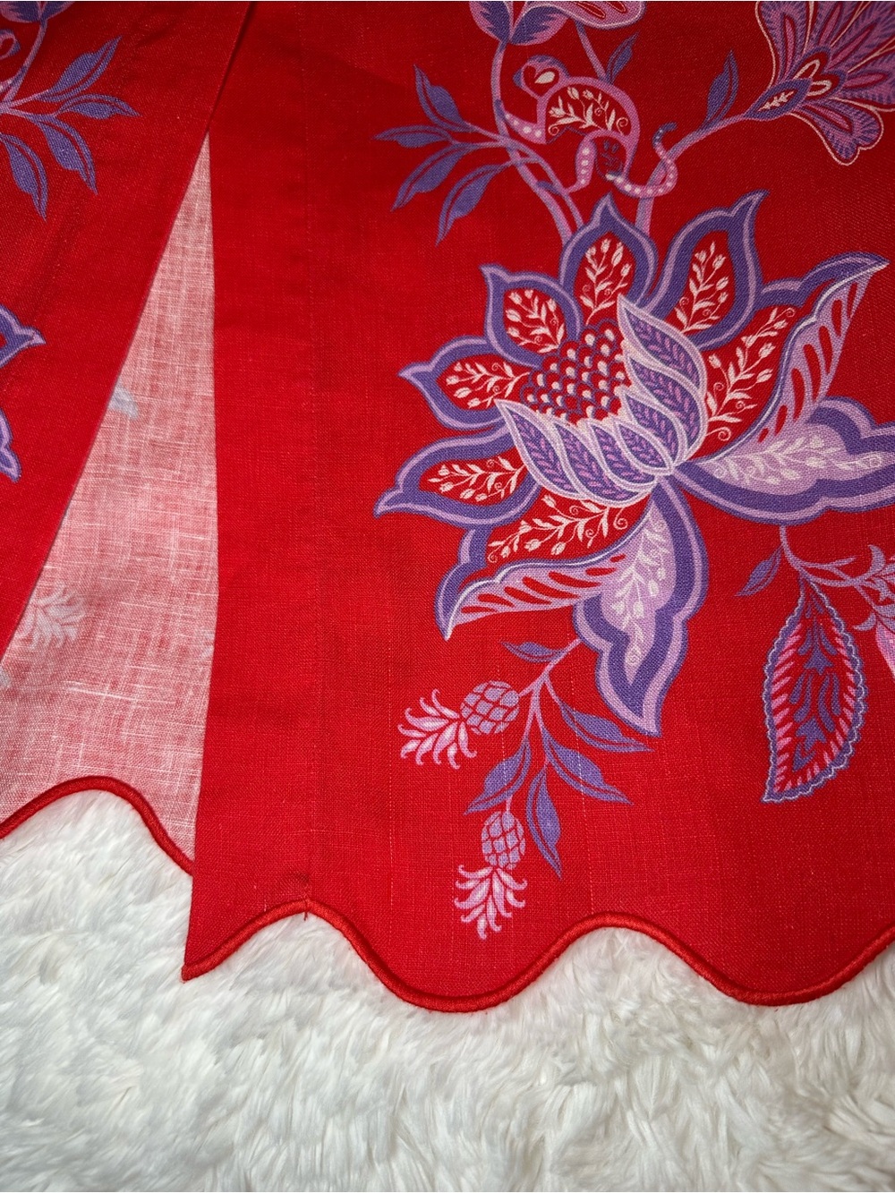FARM Rio Porcelain Garden Red Motif Linen Blend Scalloped Midi Skirt S - Picture 12 of 16
